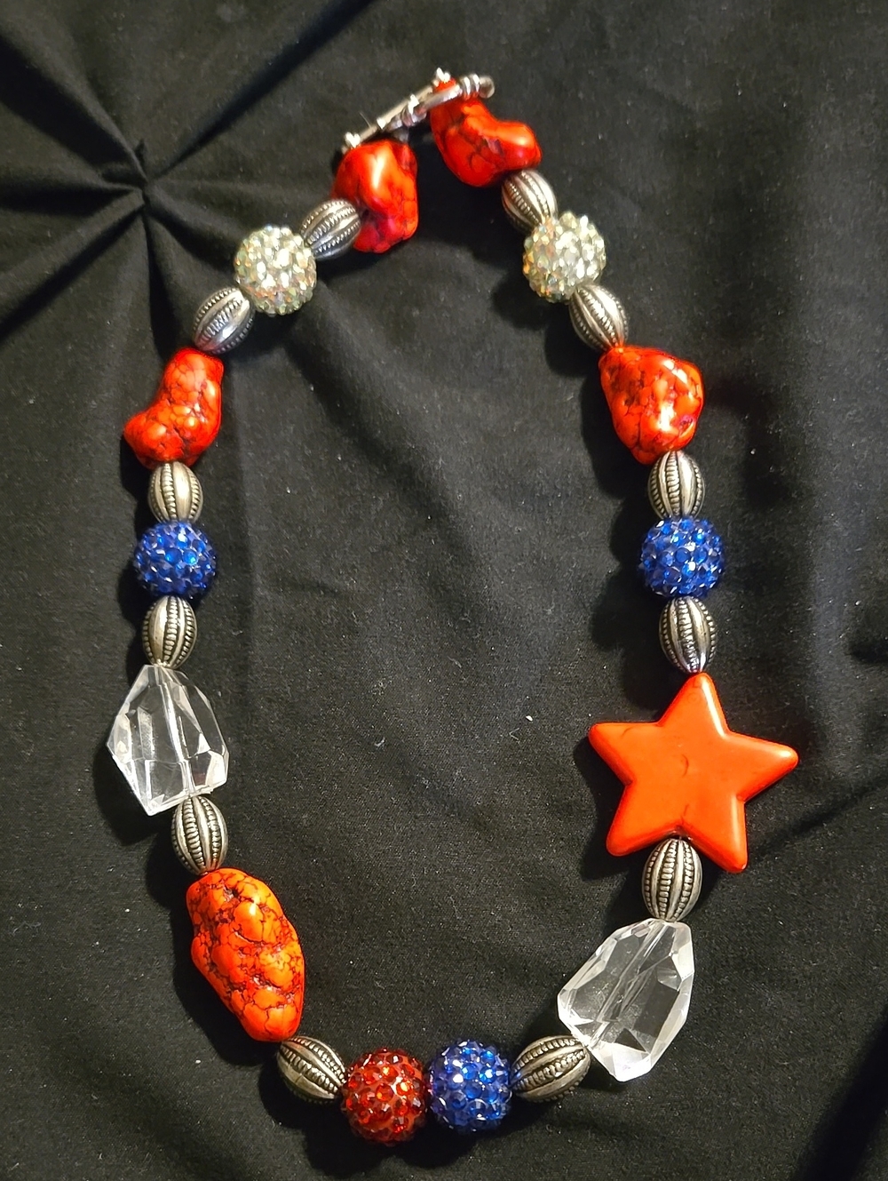 Bold Red Star and Bead Statement Necklace